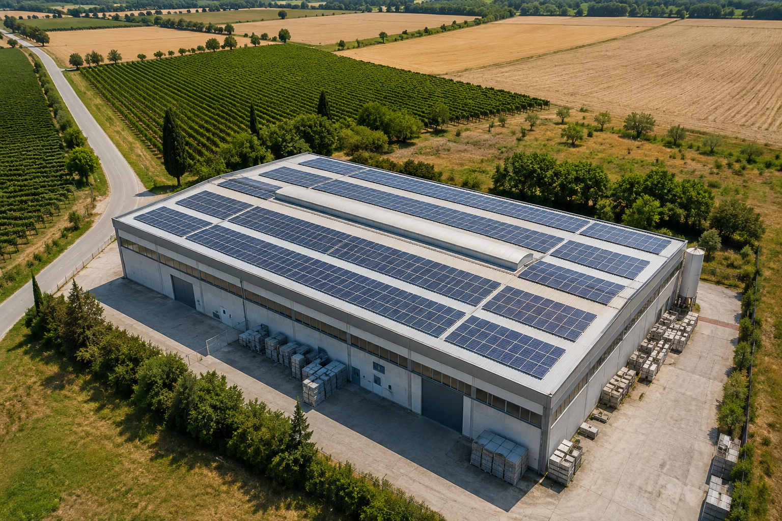 Impianto fotovoltaico ripreso con drone