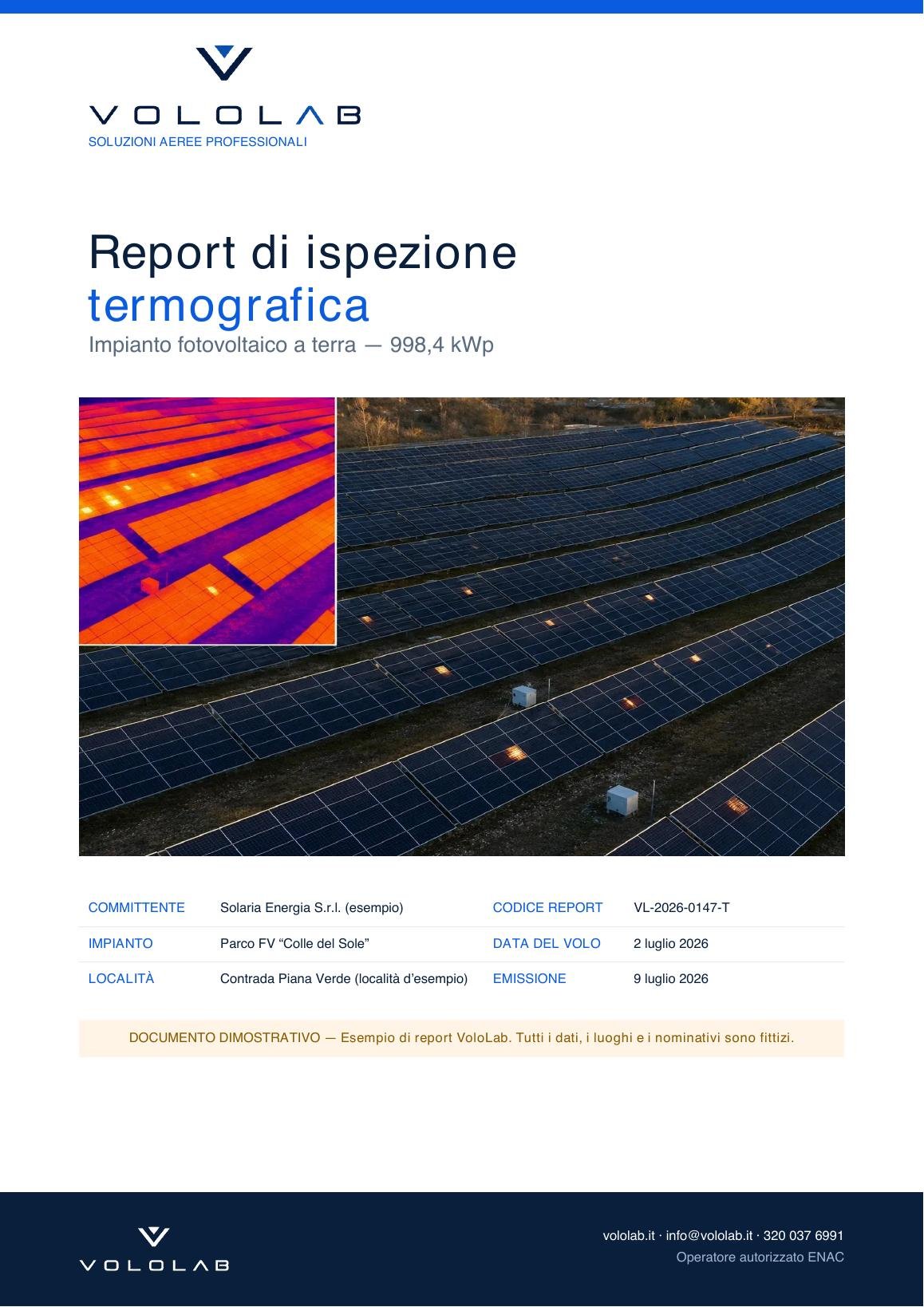 Anteprima report termografia fotovoltaico scaricabile VoloLab